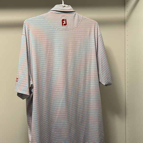 Footjoy golf polo. Size Large. White with red and light blue stripes. - Picture 4 of 5